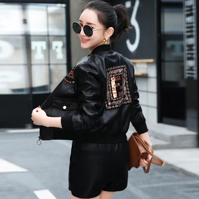 THEME 21 Women New Fashion Pu Leather Jacket Zipper Motorcycle Coat Short Faux Leather Biker Jacket Soft Bomber Jacket Female