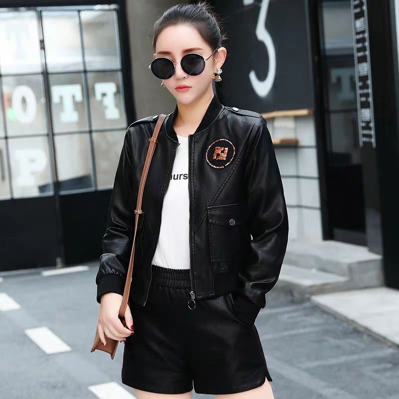 MilaBrown Pu Leather Jacket for Women Black Motorcycle Coat Short