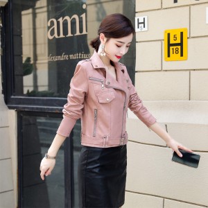 THEME 21 Pu Leather Jacket Women New Fashion Zipper Motorcycle Coat Short Faux Leather Biker Jacket Soft Casual Jacket Female