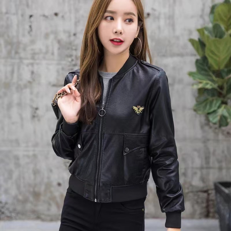 THEME 21 Women New Fashion Pu Leather Jacket Zipper Motorcycle Coat Short Faux Leather Biker Jacket Soft Bomber Jacket Female