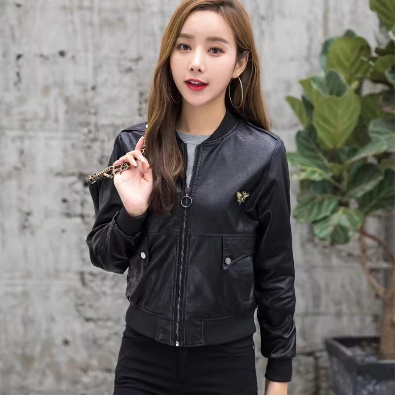 THEME 21 Women New Fashion Pu Leather Jacket Zipper Motorcycle Coat Short Faux Leather Biker Jacket Soft Bomber Jacket Female