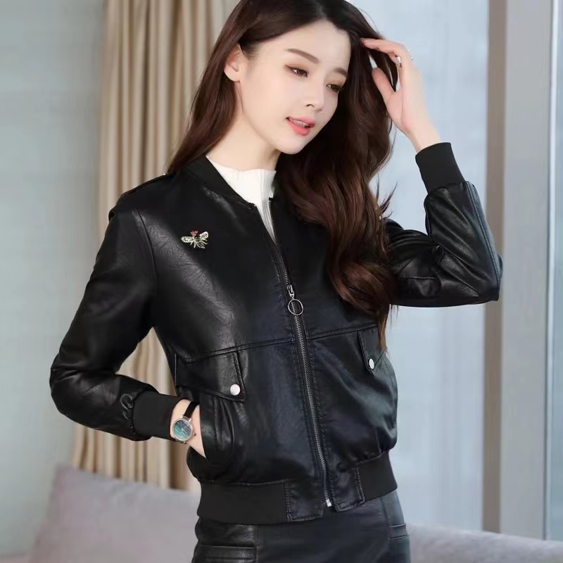 THEME 21 Women New Fashion Pu Leather Jacket Zipper Motorcycle Coat Short Faux Leather Biker Jacket Soft Bomber Jacket Female