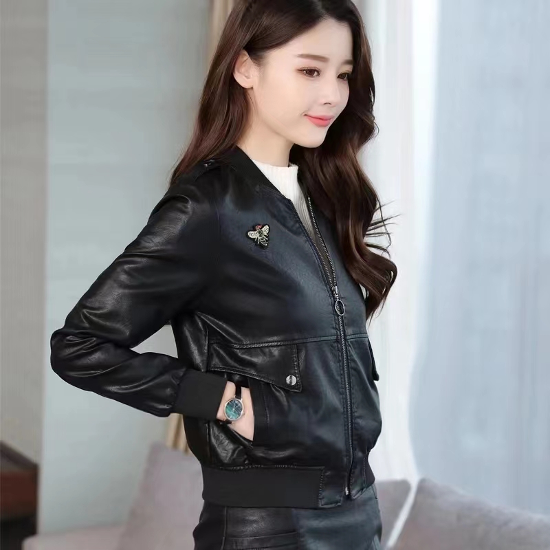 THEME 21 Women New Fashion Pu Leather Jacket Zipper Motorcycle Coat Short Faux Leather Biker Jacket Soft Bomber Jacket Female