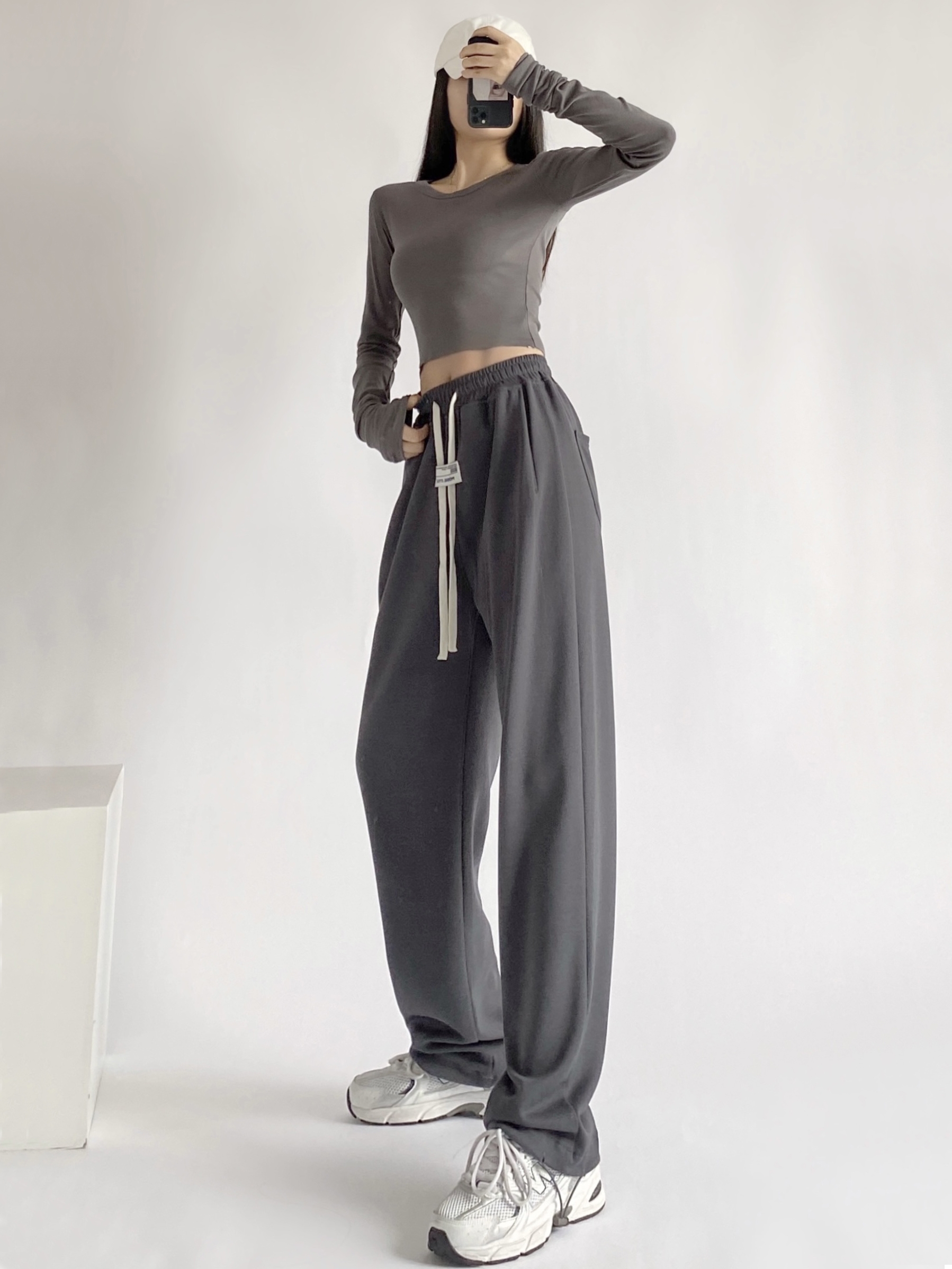 THEME 21 Women New Fashion Cotton Trouser High Street Loose Casual Grey Sweatpants Women’s Summer Skinny Elasticated Drawstring Leggings Versatile Streetwear Trousers