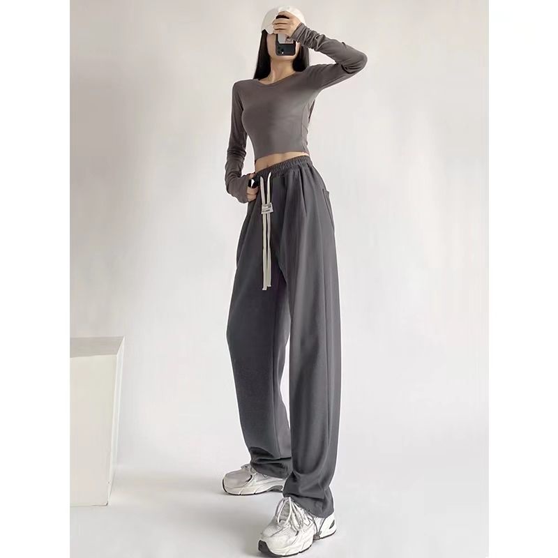 THEME 21 Women New Fashion Cotton Trouser High Street Loose Casual Grey Sweatpants Women’s Summer Skinny Elasticated Drawstring Leggings Versatile Streetwear Trousers