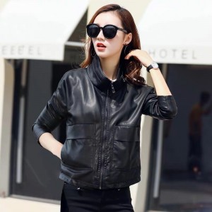 THEME 21 Pu Leather Jacket Women New Fashion Zipper Motorcycle Coat Short Faux Leather Biker Jacket Soft Casual Jacket Female