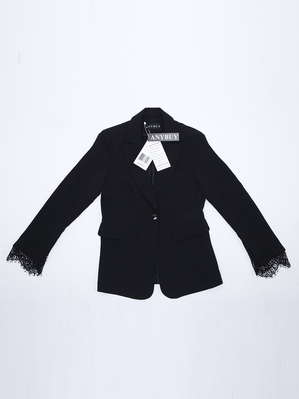 ANYBUY 2021 Spring New Fashion Ladies Blazer Jacket Long Sleeve with Lace  Black Slim Suit Jacket  Single Button Placket Female